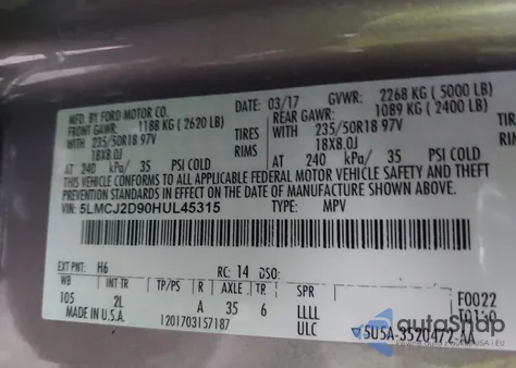 2017 Lincoln Mkc Select z USA, uszkodzony, nr VIN 5LMCJ2D90HUL45315